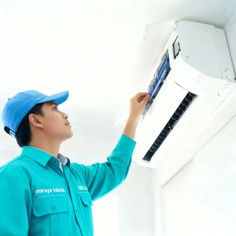 Teknisi Maraya Teknik membongkar unit AC dari dinding